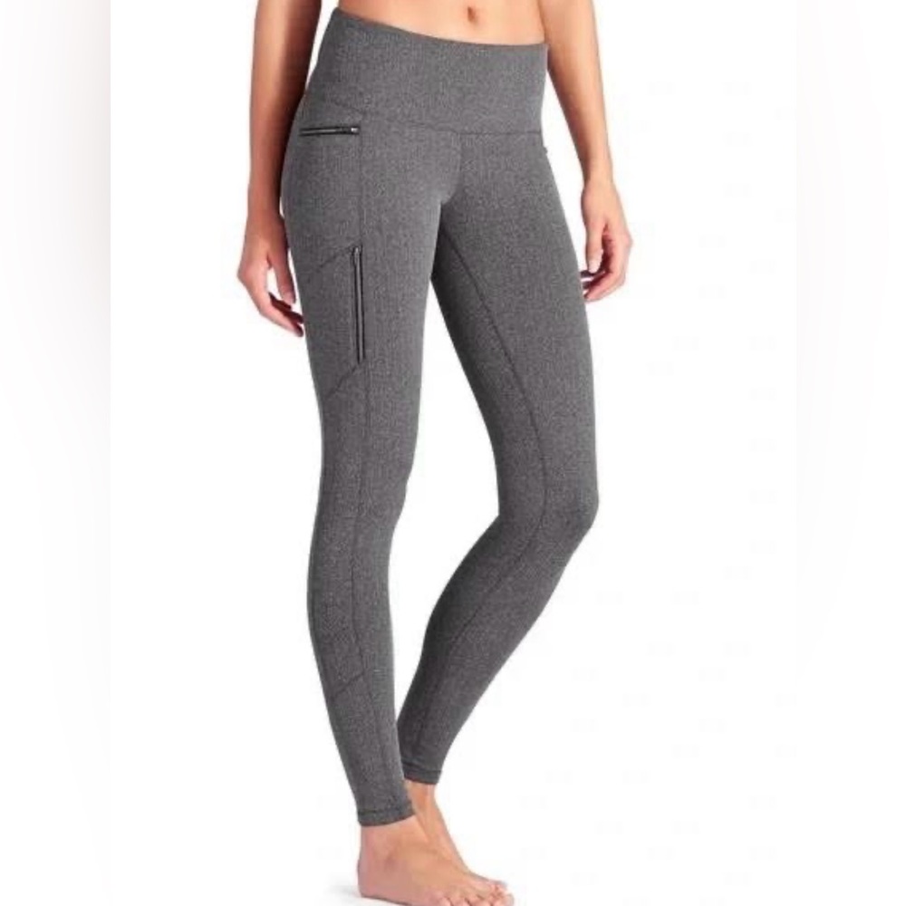 Athleta Herringbone Sly Drifter Tight Legging Mid Rise grey Zip Pockets Size XS